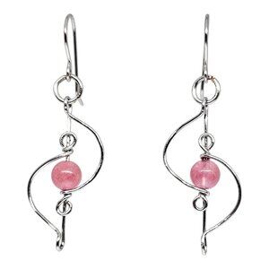 Handcrafted Strawberry Quartz Gemstone Beads Titanium Wire Wrap Boho Earrings